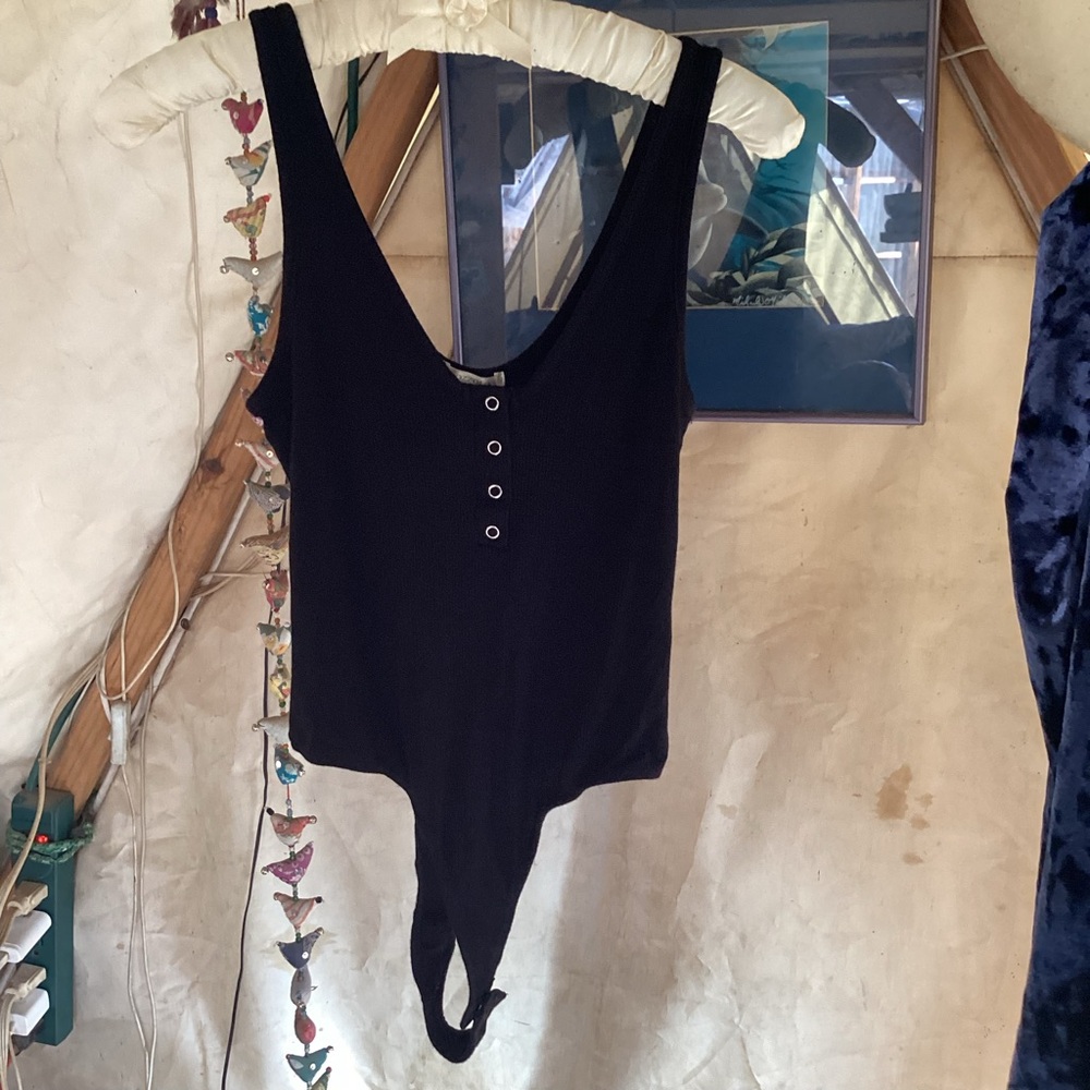 Soft Rayon Black Bodysuit Size Small Athleisure Tank Top Sportswear Athletic